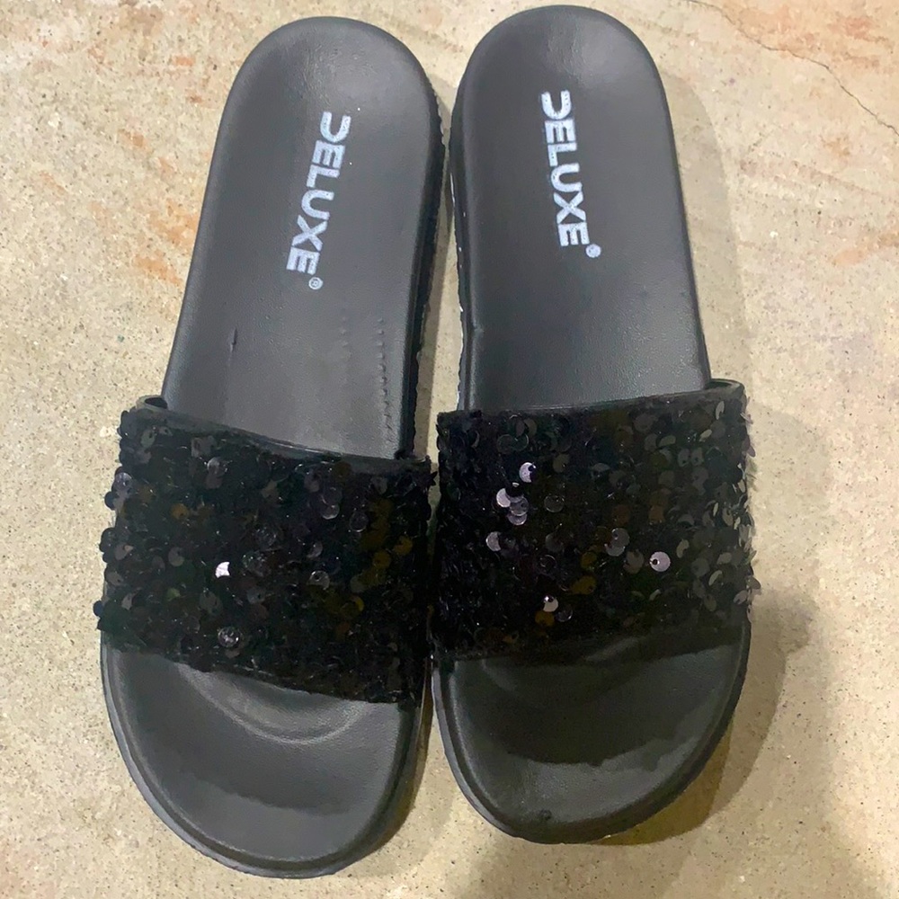 Black Sequined Slides
